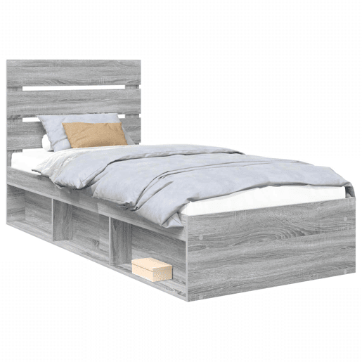 Estrutura de cama de solteiro com cabeceira - Cinza Sonoma 75 x 190 cm