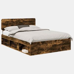 Estrutura de cama de casal com cabeceira - Carvalho Defumado 140 x 190 cm