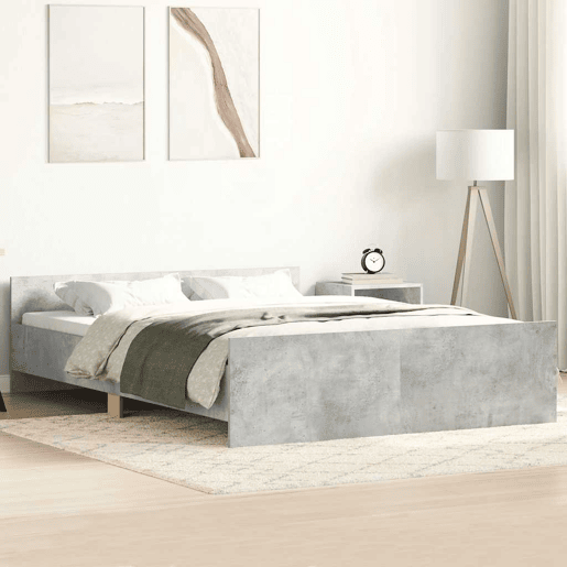 Estrutura de Cama de casal para adultos c painéis de cabeceira e pés cinza cimento