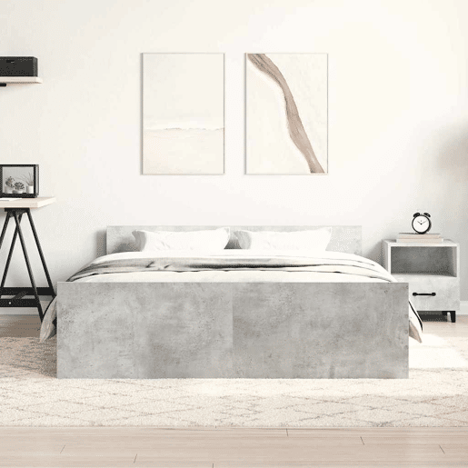 Estrutura de Cama de casal para adultos c painéis de cabeceira e pés cinza cimento
