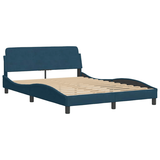 Estrutura de Cama de casal moderno com cabeceira Dover 140x190 cm veludo azul