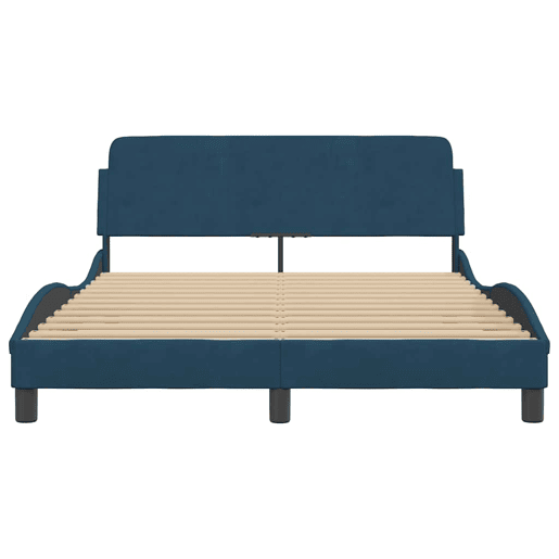 Estrutura de Cama de casal moderno com cabeceira Dover 140x190 cm veludo azul