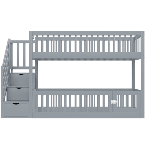 Beliches 90x200 - com escada de segurança e gavetas, cama individual com arrumação - cinzento