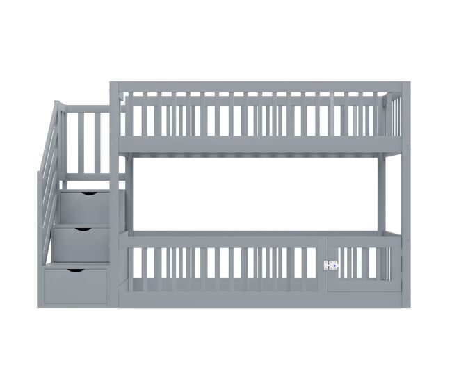 Camas litera 90x200 - con escalera de seguridad y cajones, cama individual con almacenamiento - gris