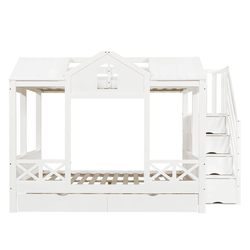 Beliche infantil 90x200 e 140x200 - com gavetas e escada com arrumação - branco