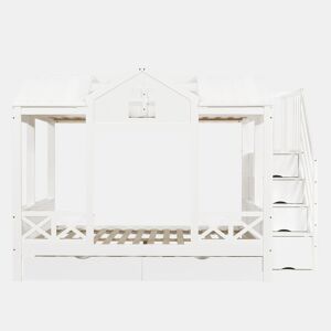 Beliche infantil 90x200 e 140x200 - com gavetas e escada com arrumação - branco