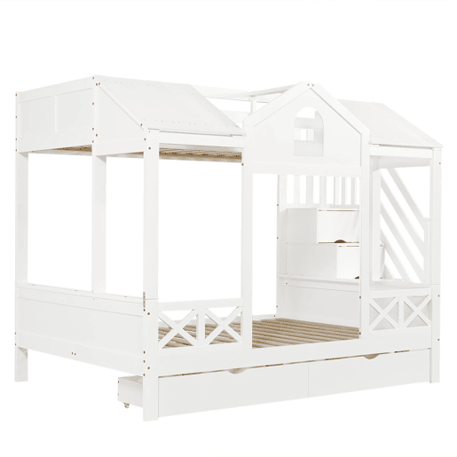 Beliche infantil 90x200 e 140x200 - com gavetas e escada com arrumação - branco