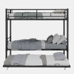 Beliche metálico Twin sobre Twin - alta resistência, estável, silencioso, grade de segurança - Preto