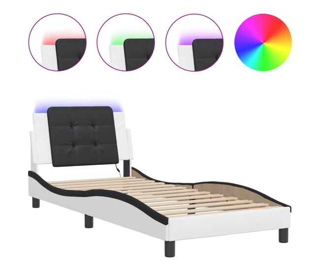 Estructura de cama individual para adultos con led zadar blanco negro 90x200 cm