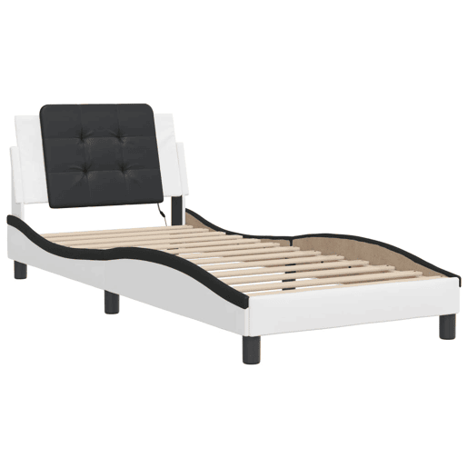 Estrutura de cama de solteiro para adultos com LED Zadar 90x200cm brancopreto