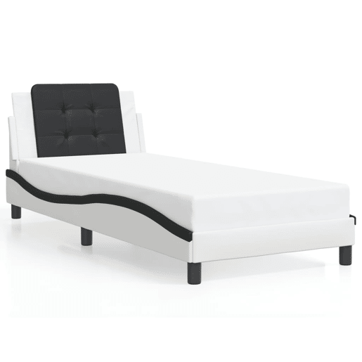 Estrutura de cama de solteiro para adultos com LED Zadar 90x200cm brancopreto