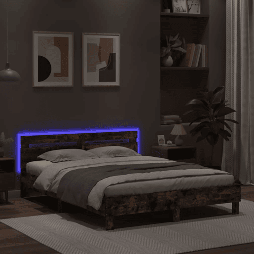 Estrutura de cama de casal c cabeceiraluzes LED - 140x200 cm carvalho castanho