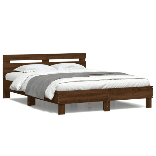 Estrutura de cama de casal c cabeceiraluzes LED - 140x200 cm carvalho castanho