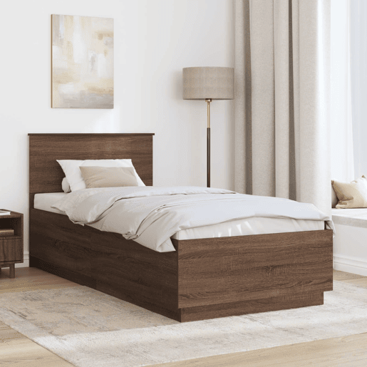 Estrutura de cama de solteiro moderno com cabeceira - Carvalho Marrom 70 x 190 cm
