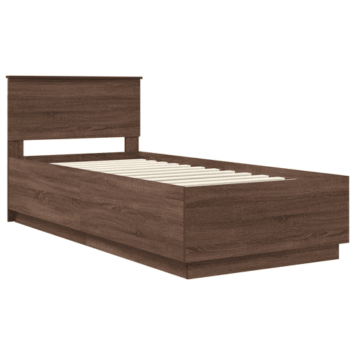 Estrutura de cama de solteiro moderno com cabeceira - Carvalho Marrom 70 x 190 cm