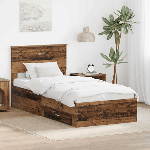 Estrutura de cama de solteiro para adultos Madeira antiga 90 x 200 cm Madeira processada