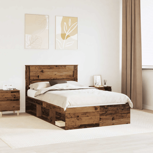 Estrutura de cama de casal com cabeceira - Madeira antiga 135 x 190 cm