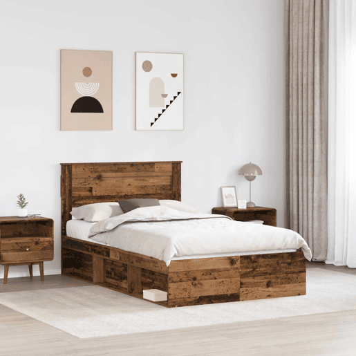 Estrutura de cama de casal com cabeceira - Madeira antiga 135 x 190 cm