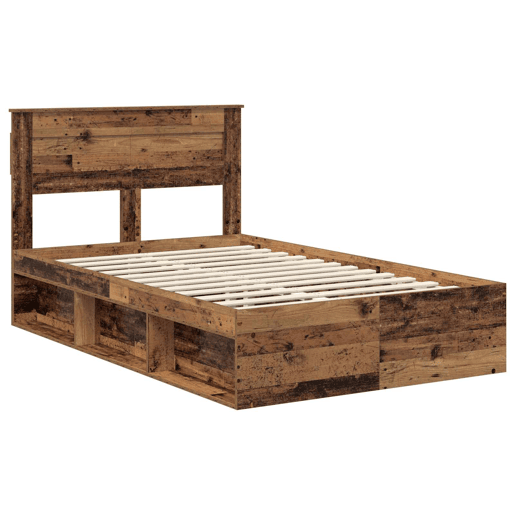Estrutura de cama de casal com cabeceira - Madeira antiga 135 x 190 cm