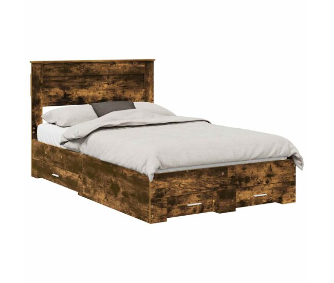 Estructura de cama matrimonial estilo con cabecera roble ahumado 135 x 190 cm