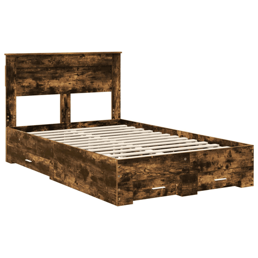 Estrutura de cama de casal com cabeceira - Carvalho Defumado 135 x 190 cm