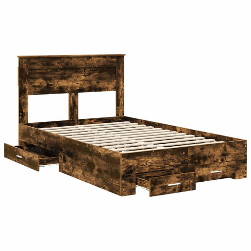 Estrutura de cama de casal com cabeceira - Carvalho Defumado 135 x 190 cm