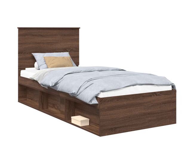 Estructura de cama simple para adultos con cabecera - roble marrón 90 x 190 cm