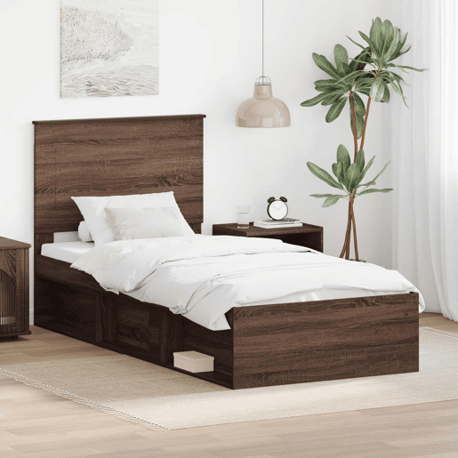 Estrutura de cama de solteiro moderno com cabeceira - Carvalho Marrom 90 x 190 cm