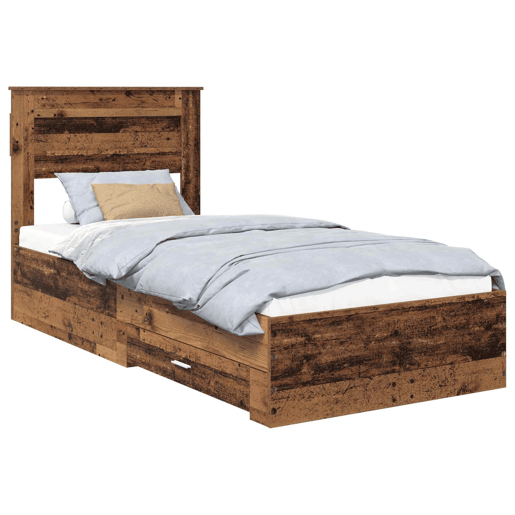 Estrutura de cama de solteiro para adultos Madeira antiga 90 x 190 cm Madeira processada
