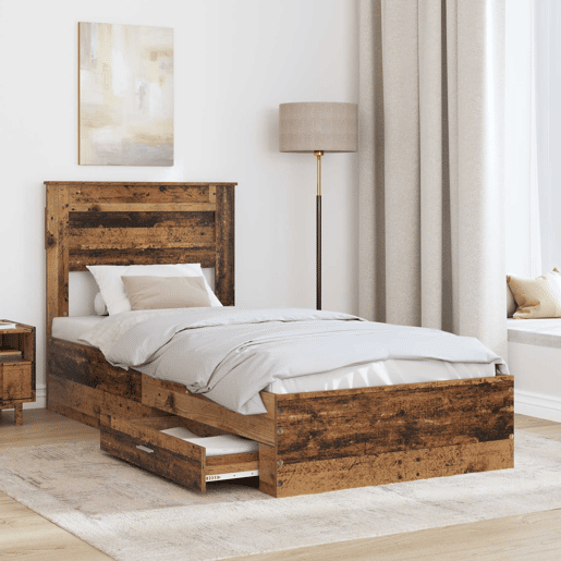 Estrutura de cama de solteiro para adultos Madeira antiga 90 x 190 cm Madeira processada