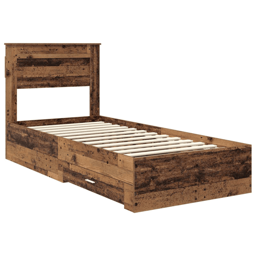 Estrutura de cama de solteiro para adultos Madeira antiga 90 x 190 cm Madeira processada