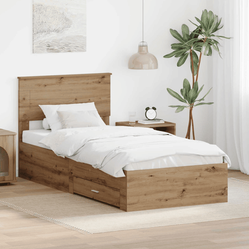 Estrutura de cama de solteiro moderno com cabeceira - Carvalho Artesanal 90 x 200 cm