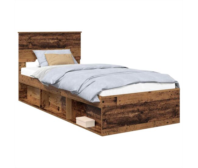 Estructura de cama individual para adultos con cabecera - madera vieja 75 x 190 cm