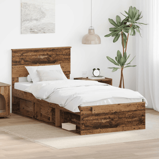 Estrutura de cama de solteiro para adultos Madeira antiga 75 x 190 cm Madeira processada