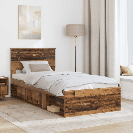 Estrutura de cama de solteiro para adultos Madeira antiga 75 x 190 cm Madeira processada