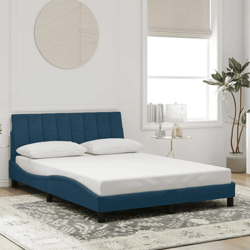 Estrutura de cama de casal moderno com LED - 140x200 cm veludo azul