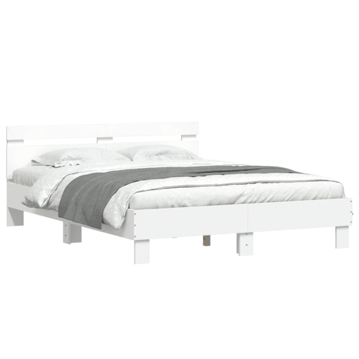 Estrutura de Cama de casal para adultos com cabeceira e luzes LED 140x200 cm branco