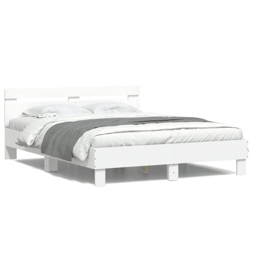Estrutura de Cama de casal para adultos com cabeceira e luzes LED 140x200 cm branco