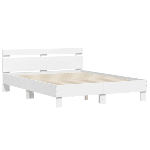 Estrutura de Cama de casal para adultos com cabeceira e luzes LED 140x200 cm branco