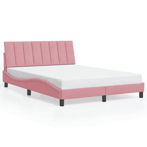 Estrutura de cama de casal moderno com LED - 140x190 cm veludo rosa