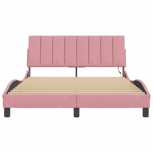 Estrutura de cama de casal moderno com LED - 140x190 cm veludo rosa
