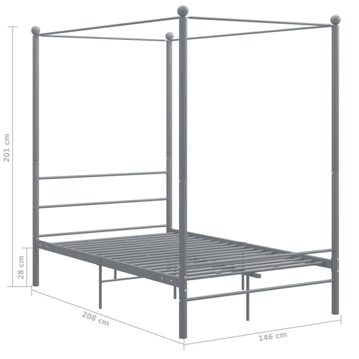Estrutura de Cama de casal simple com dossel 140x200 cm metal cinzento