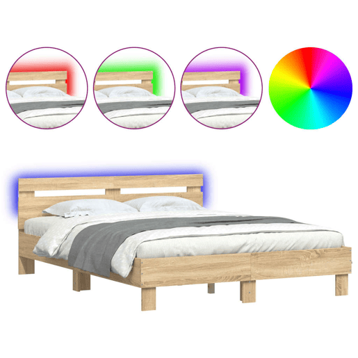 Estrutura Cama de casal simple c cabeceiraluzes LED 140x200cm carvalho sonoma