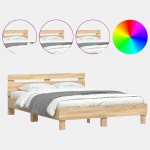 Estrutura Cama de casal simple c cabeceiraluzes LED 140x200cm carvalho sonoma