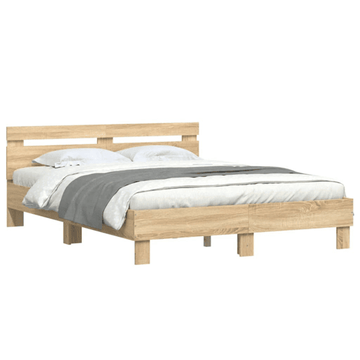 Estrutura Cama de casal simple c cabeceiraluzes LED 140x200cm carvalho sonoma