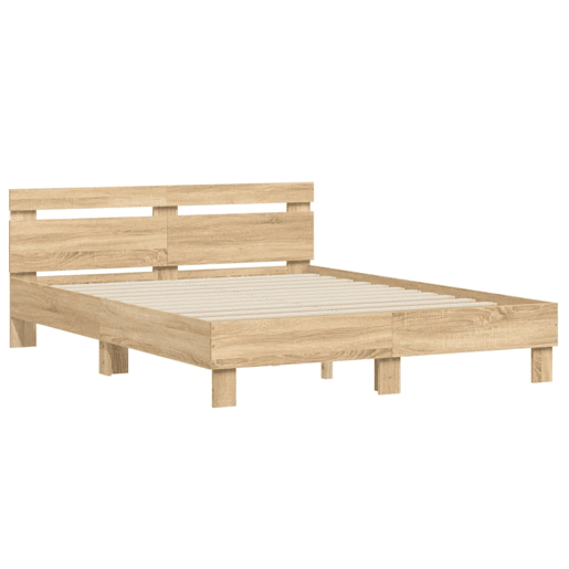 Estrutura Cama de casal simple c cabeceiraluzes LED 140x200cm carvalho sonoma