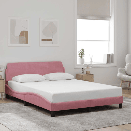 Estrutura de Cama de casal moderno com cabeceira Dover 140x190 cm veludo rosa