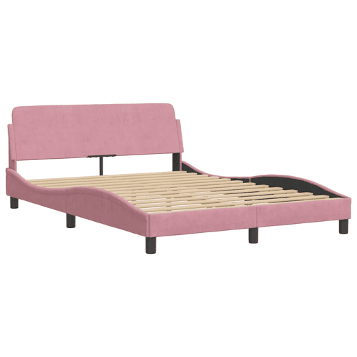 Estrutura de Cama de casal moderno com cabeceira Dover 140x190 cm veludo rosa
