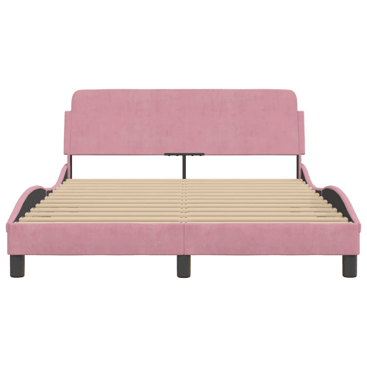 Estrutura de Cama de casal moderno com cabeceira Dover 140x190 cm veludo rosa