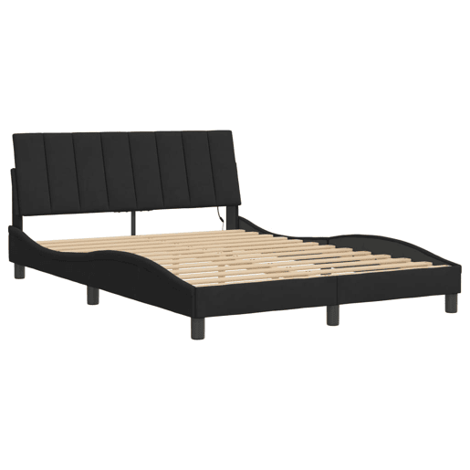 Estrutura de cama de casal moderno com LED - 140x200 cm veludo preto